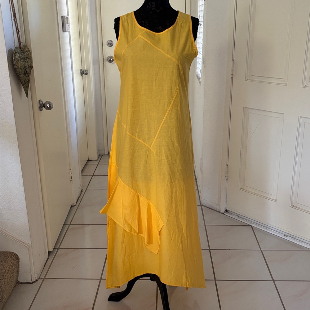 Yellow Sleeveless Asymmetrical Dress Size M/L - Picture 3 of 7